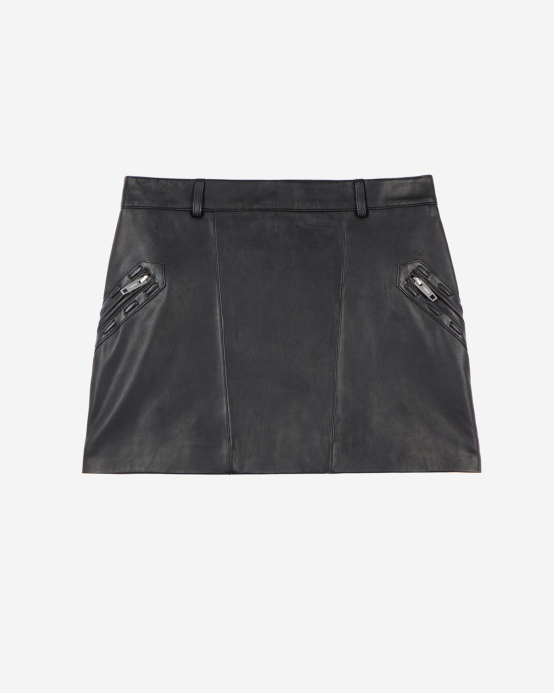 Short black leather skirt
