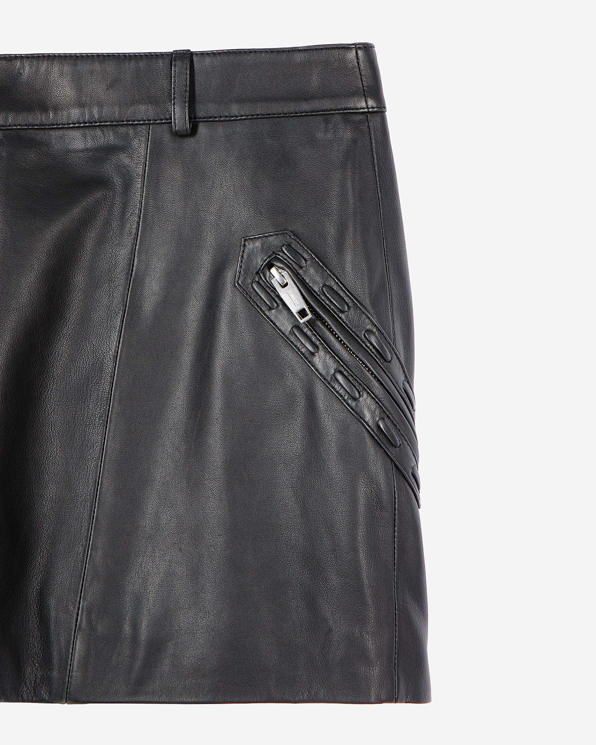 Short black leather skirt