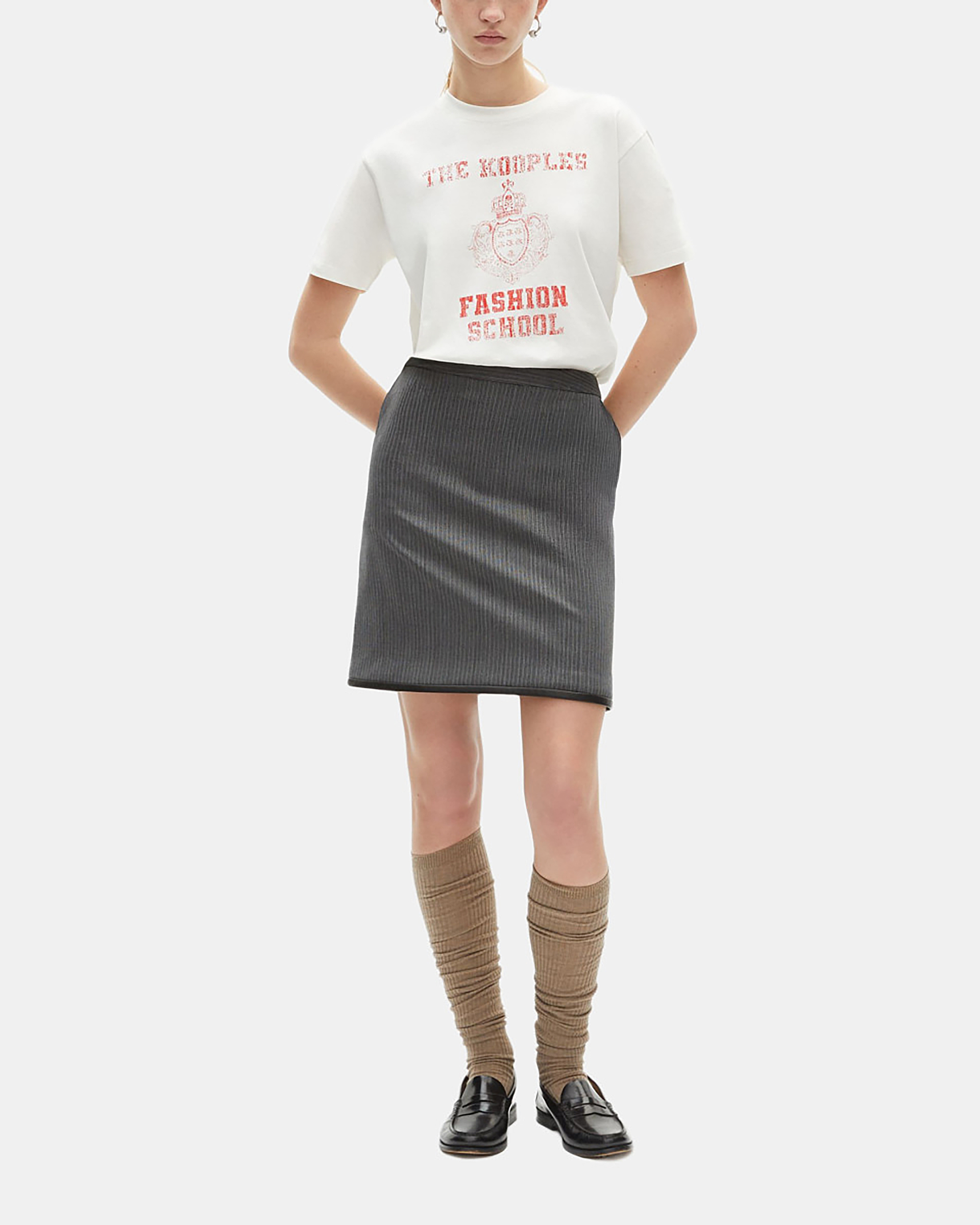Short gray striped skirt