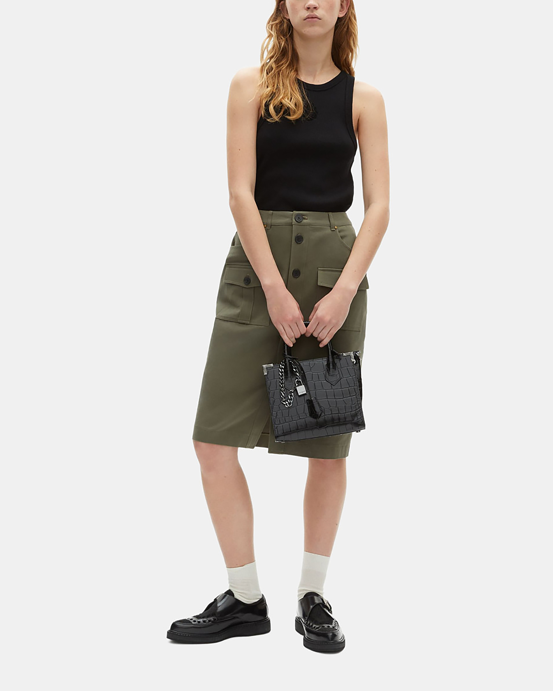 Khaki midi cargo skirt
