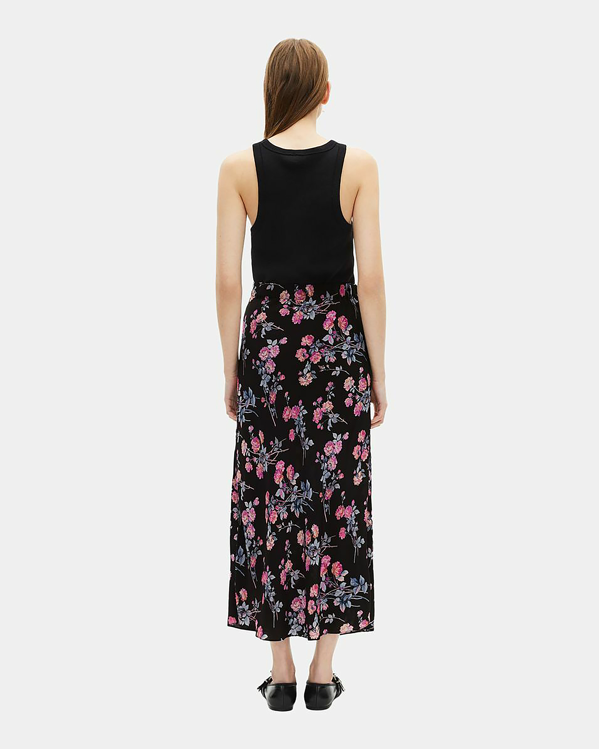 Black floral print long skirt