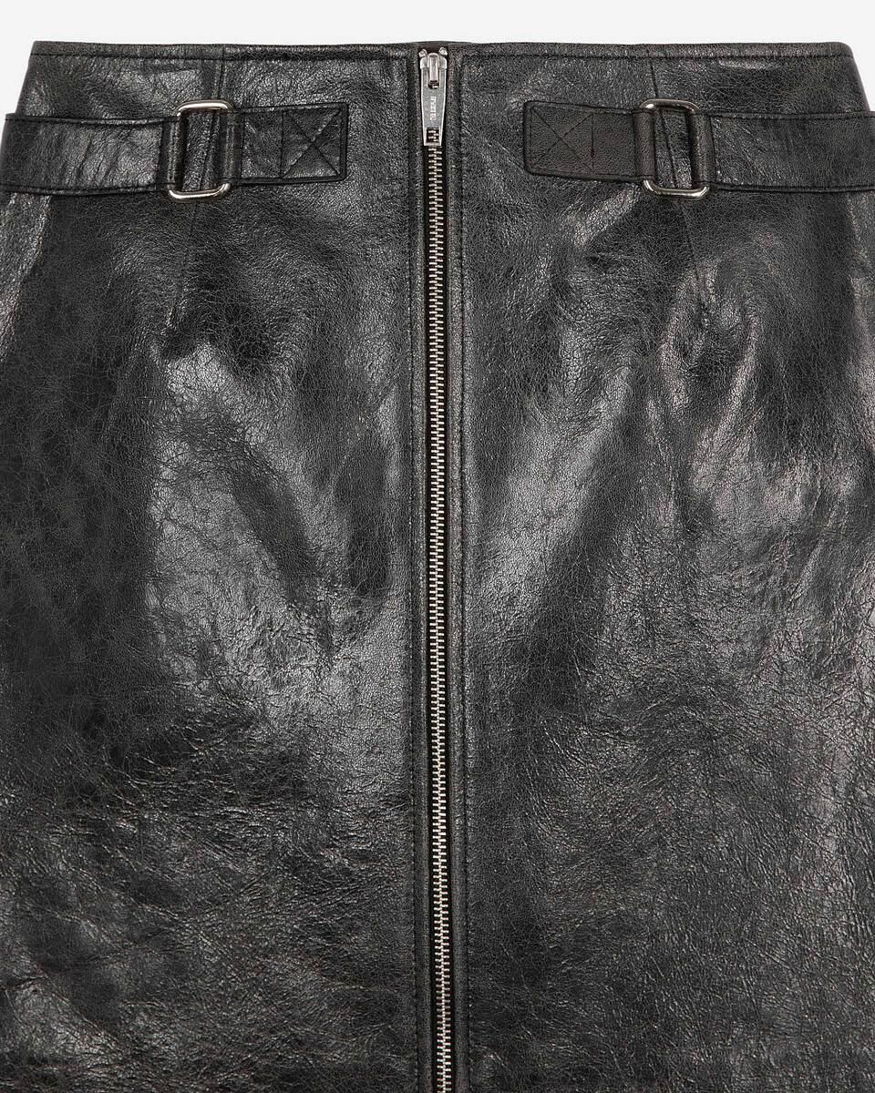 Black leather zipped short skirt