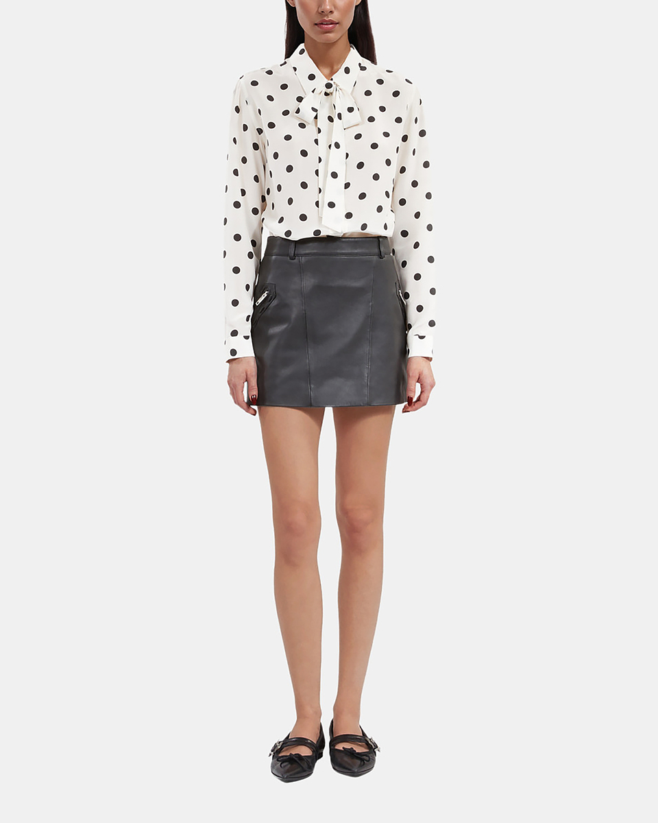 Short black leather skirt