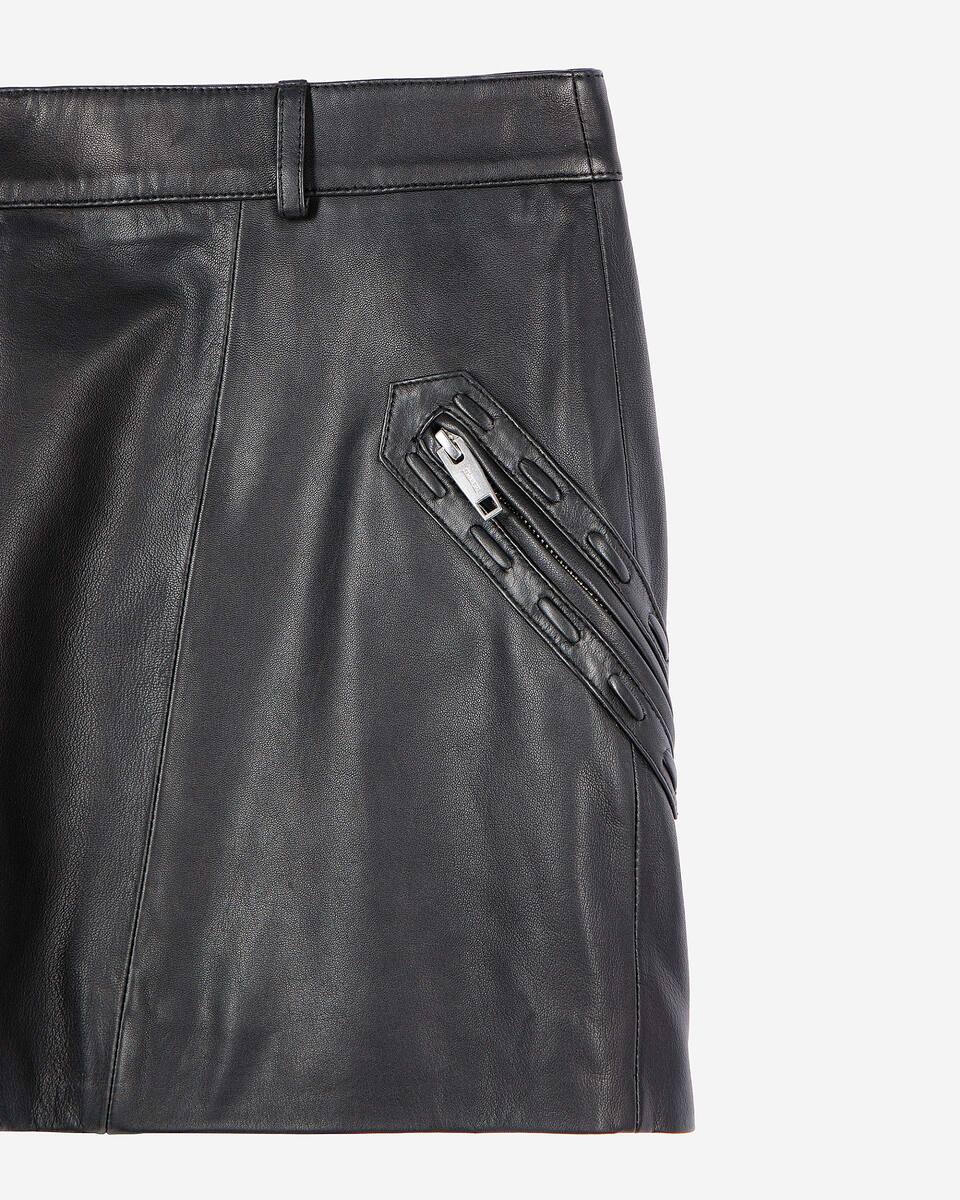 Short black leather skirt