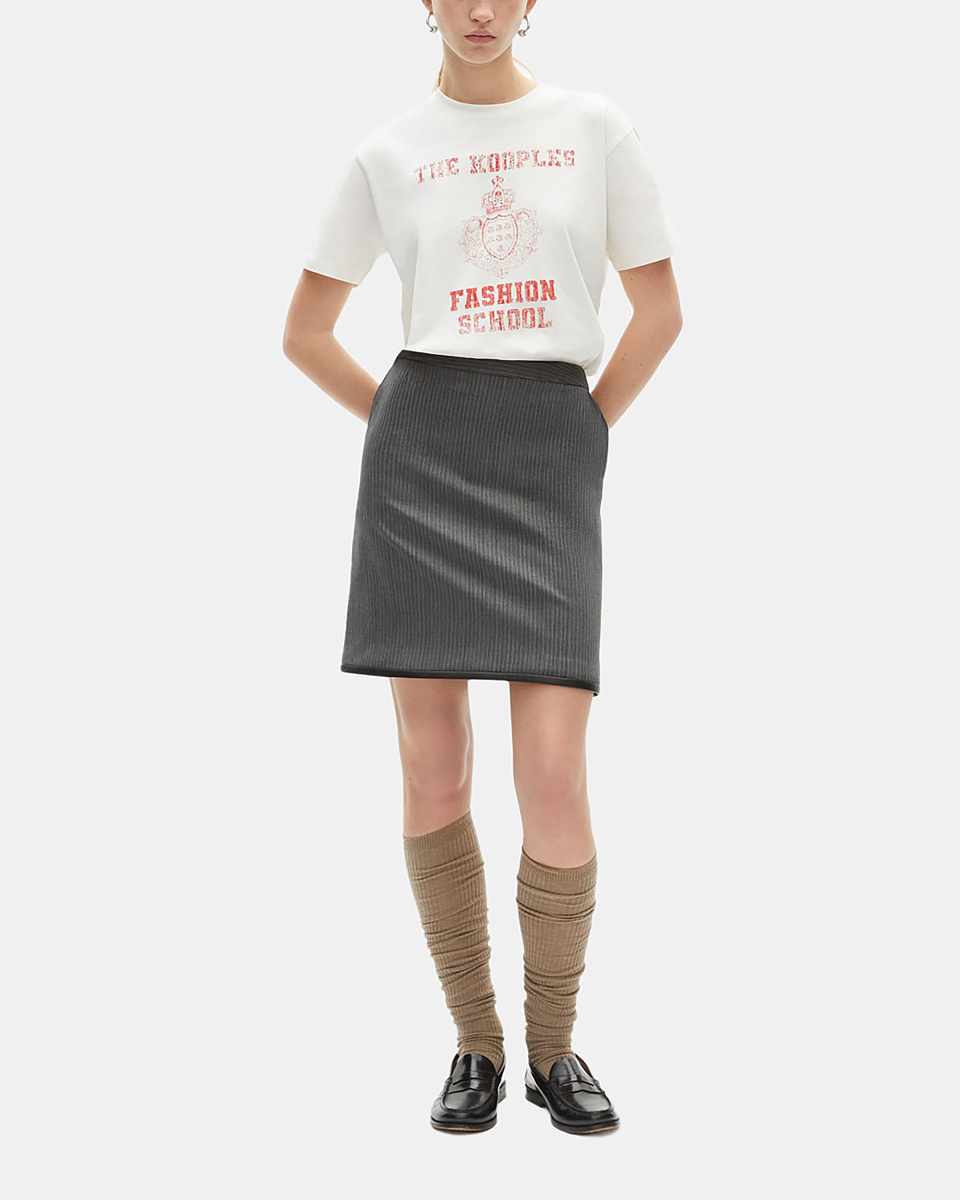 Short gray striped skirt