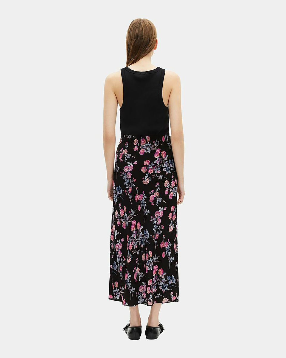 Black floral print long skirt
