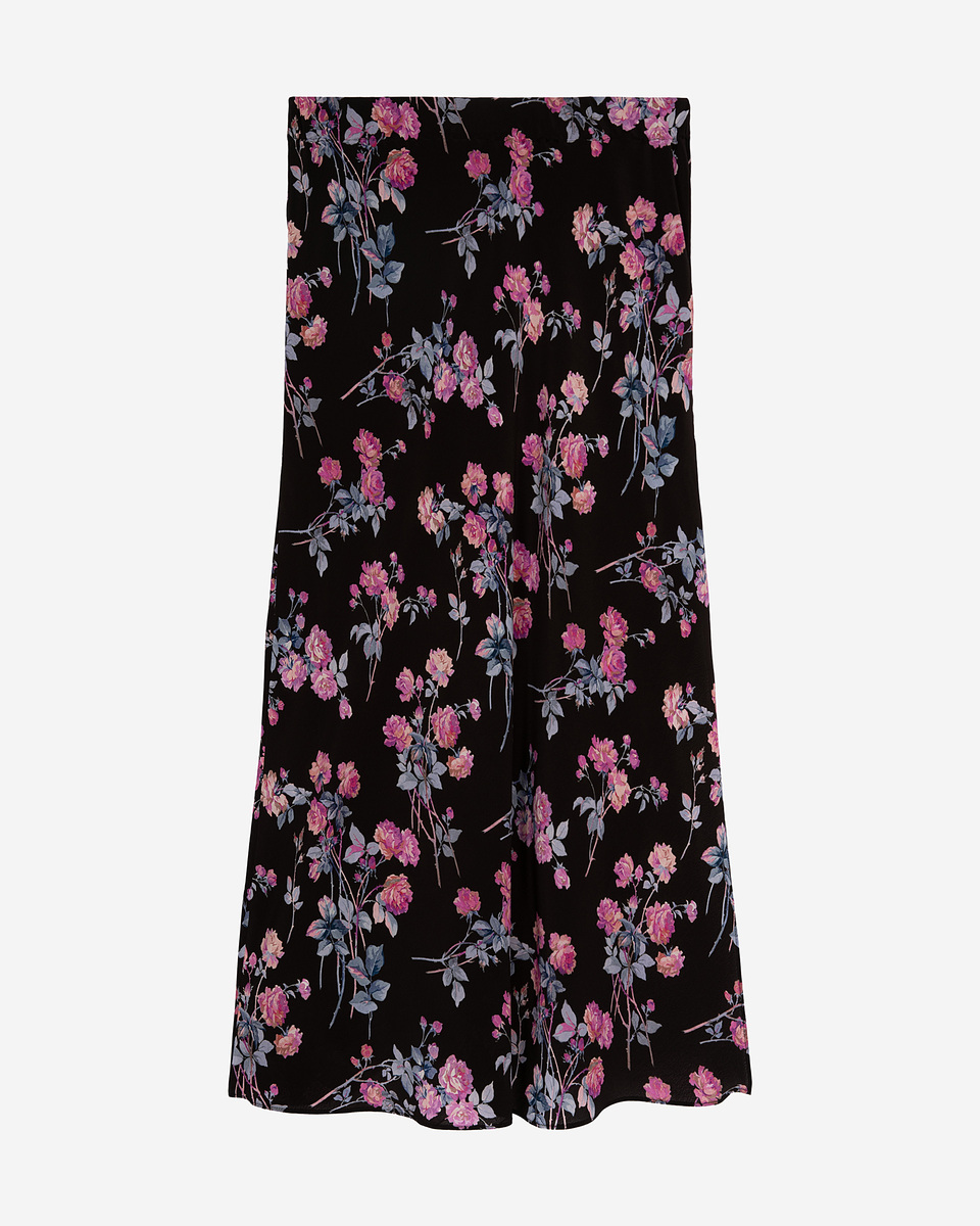 Black floral print long skirt