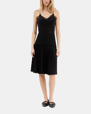 Black pleated midi skirt