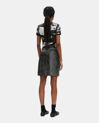 Black leather zipped short skirt