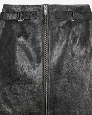 Black leather zipped short skirt