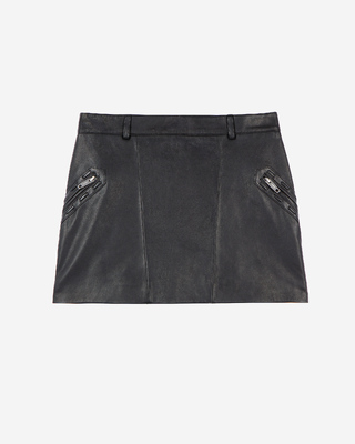 Short black leather skirt