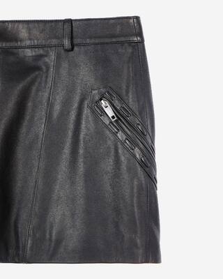 Short black leather skirt