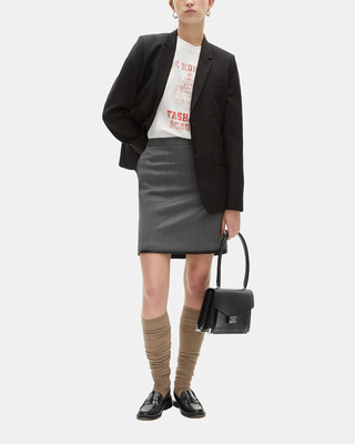 Short gray striped skirt