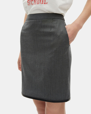 Short gray striped skirt