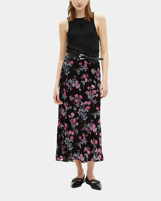 Black floral print long skirt
