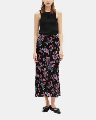 Black floral print long skirt