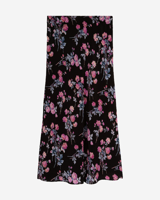 Black floral print long skirt