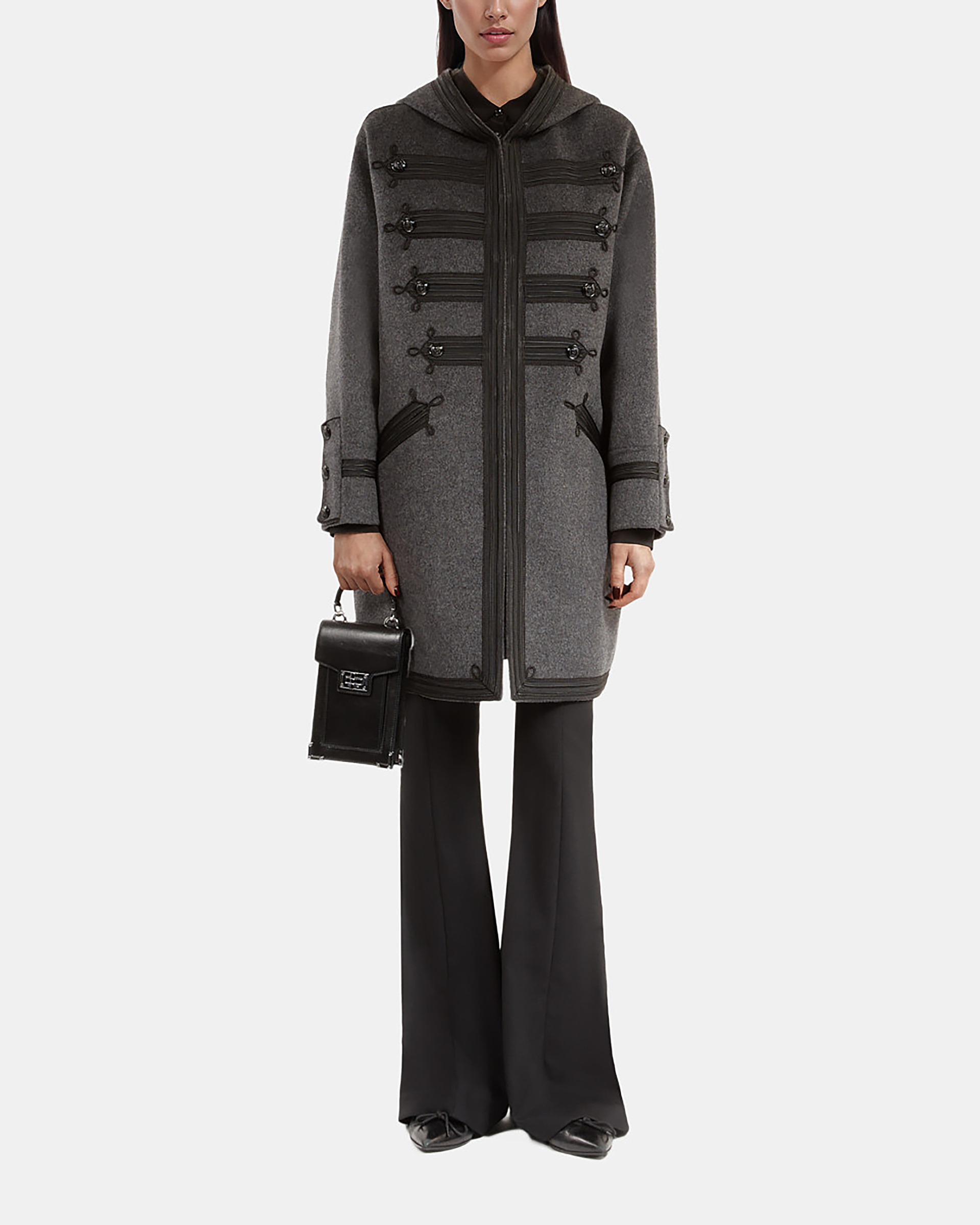 Long gray wool hooded pea coat