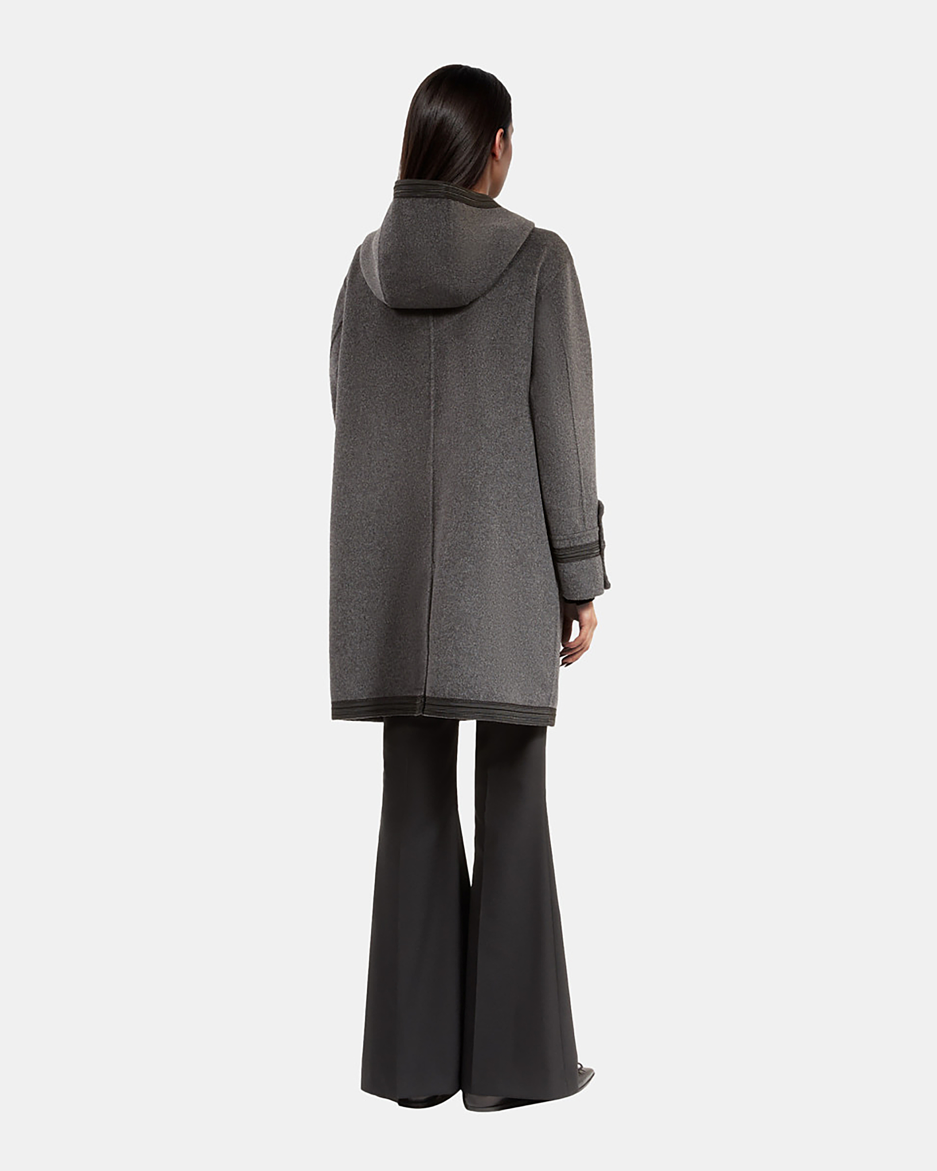 Long gray wool hooded pea coat