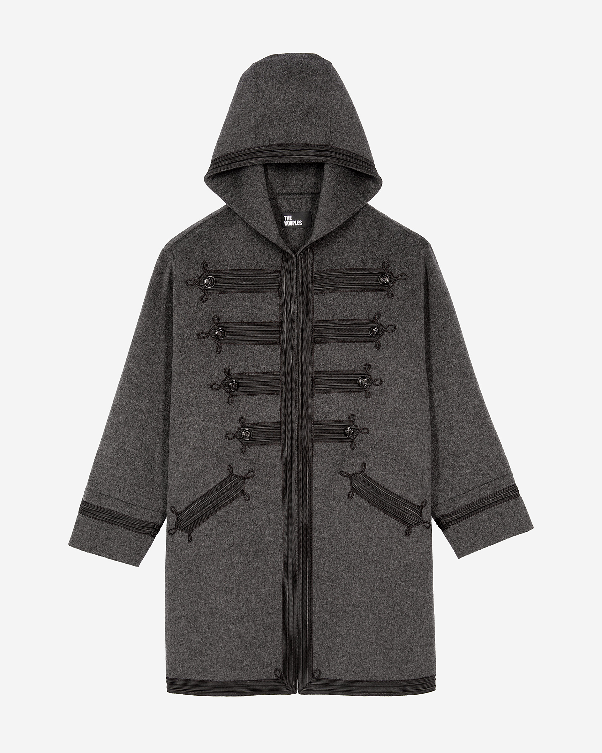 Long gray wool hooded pea coat