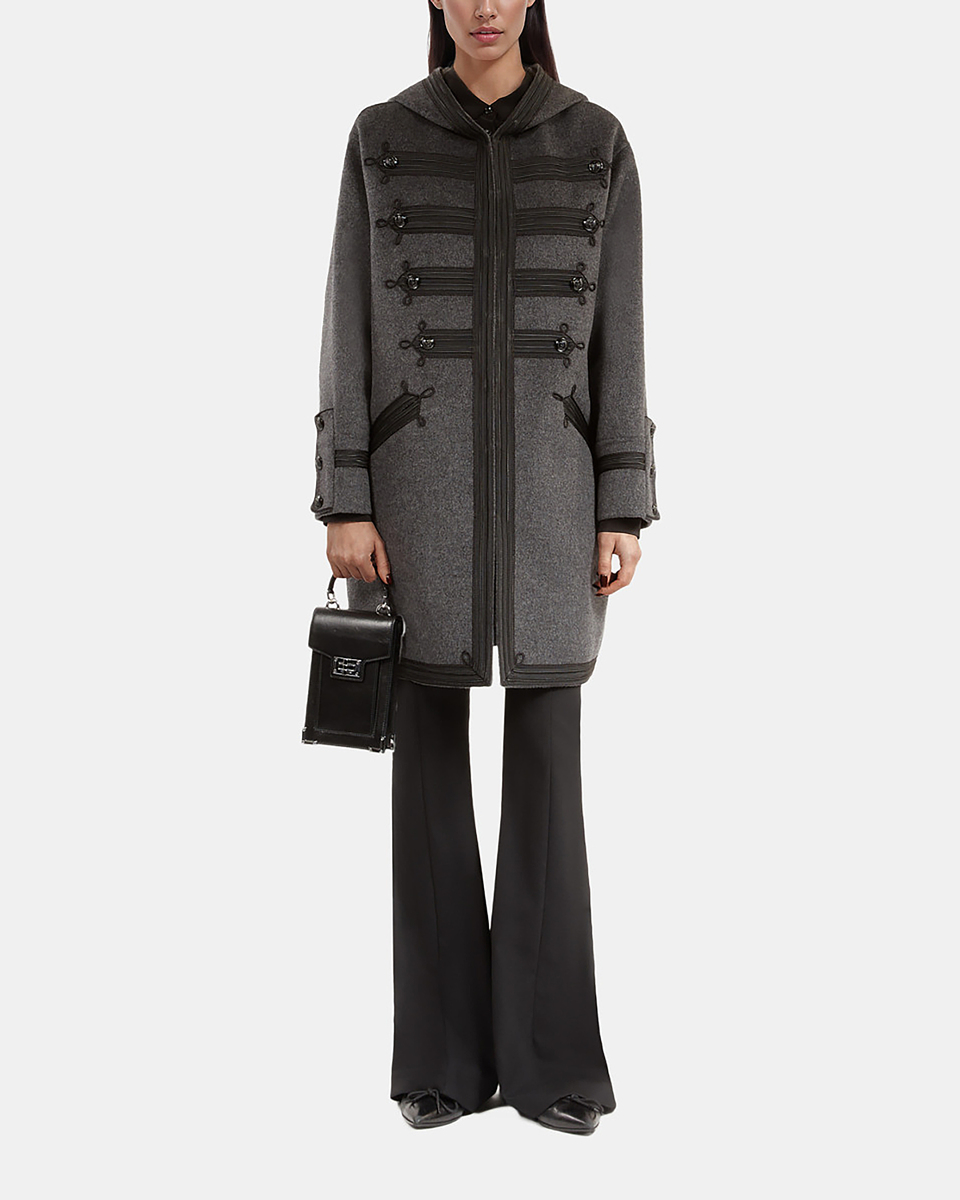 Long gray wool hooded pea coat