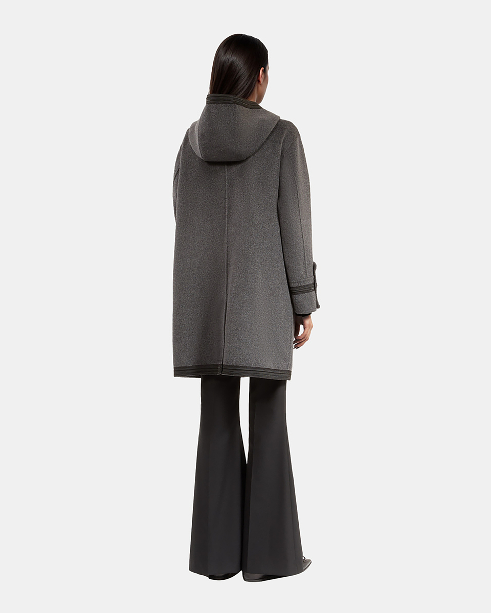 Long gray wool hooded pea coat