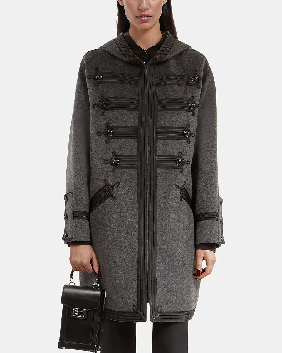 Long gray wool hooded pea coat