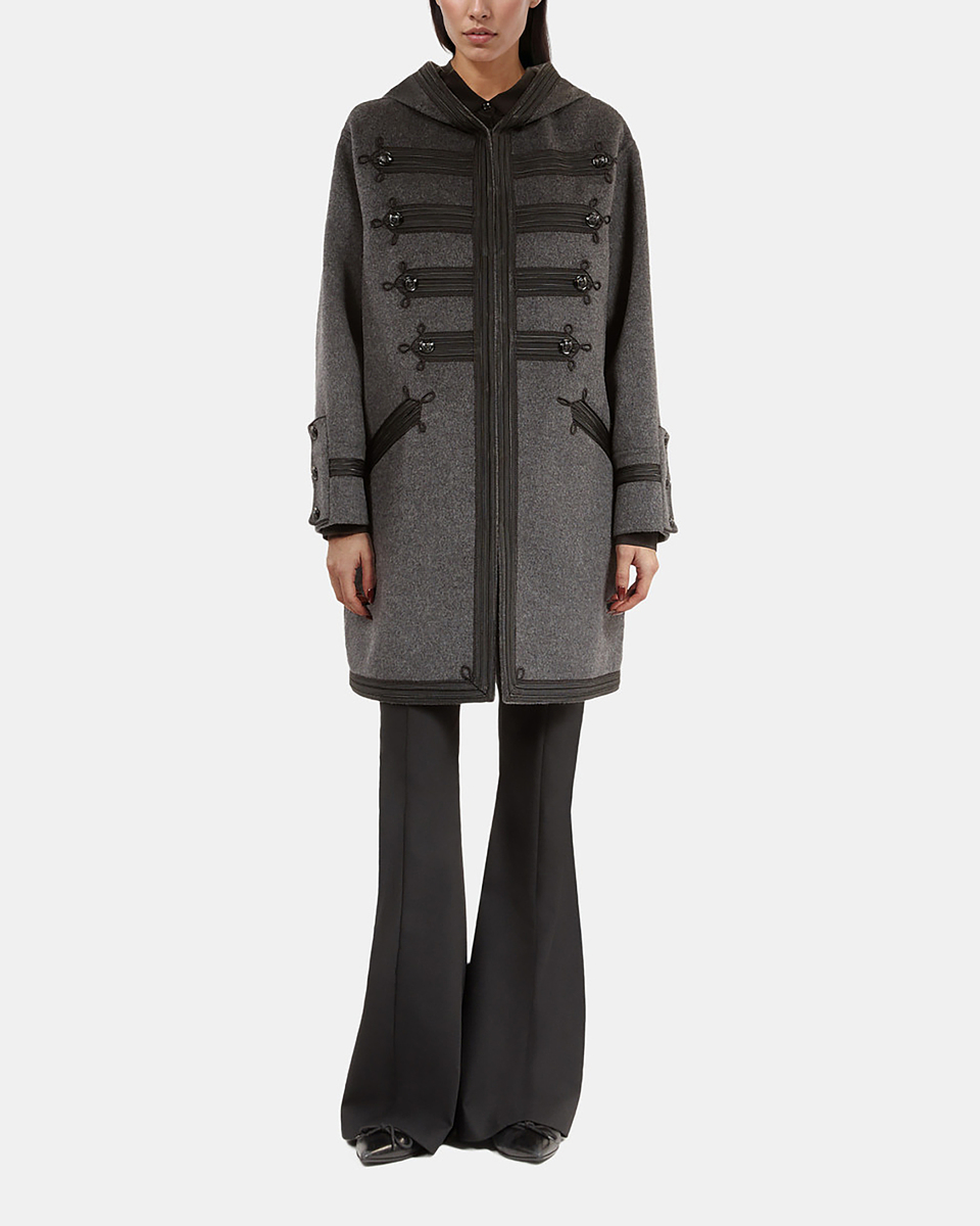 Long gray wool hooded pea coat