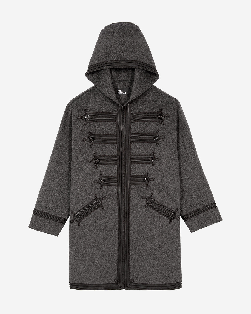 Long gray wool hooded pea coat