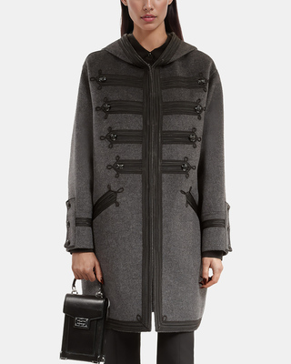 Long gray wool hooded pea coat