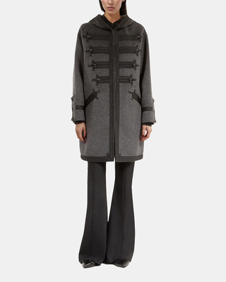 Long gray wool hooded pea coat