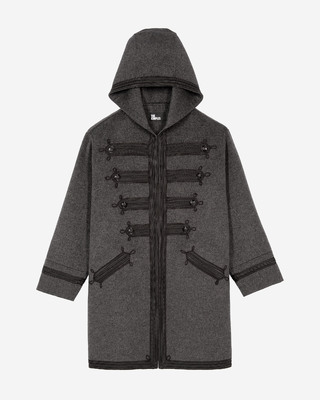 Long gray wool hooded pea coat