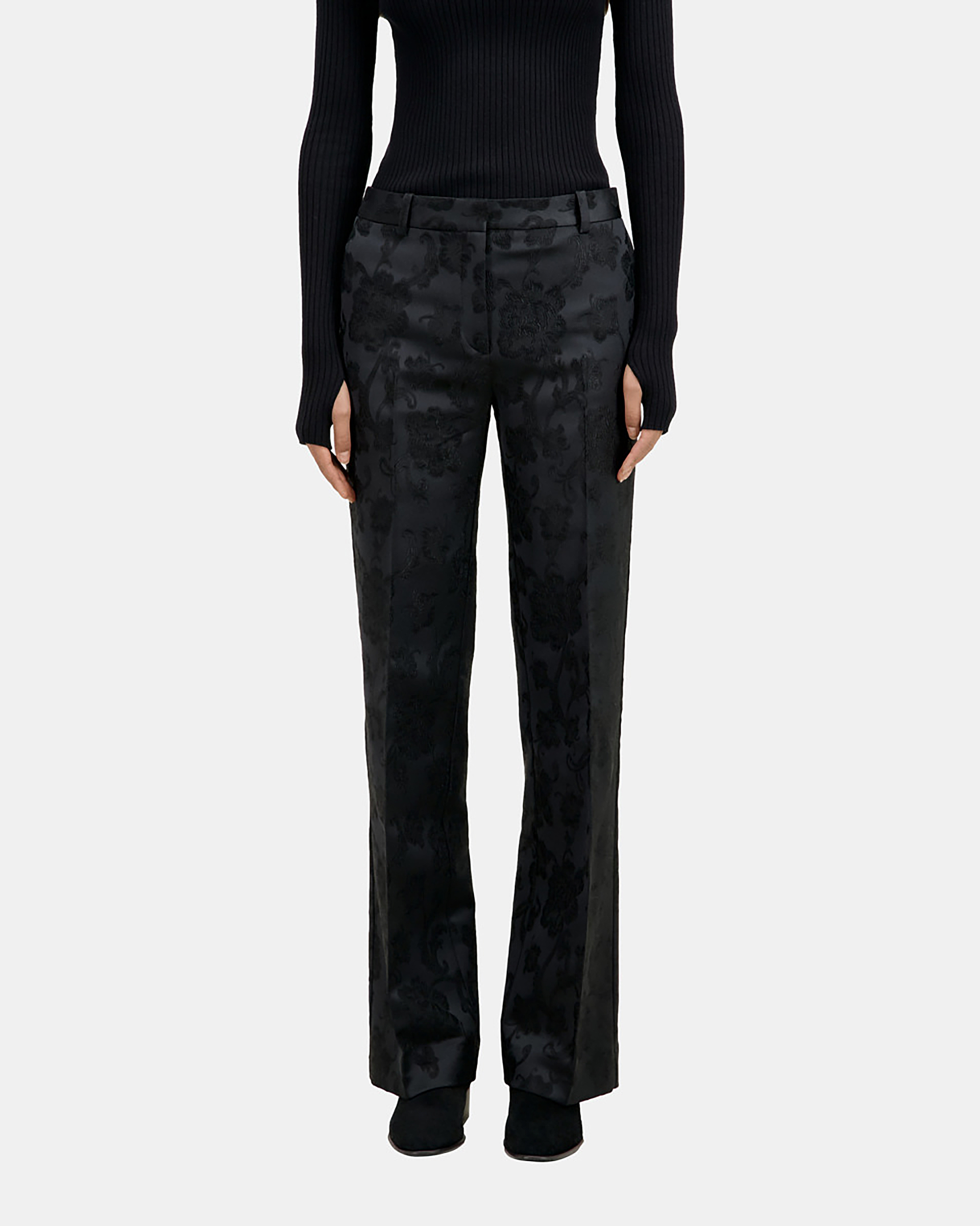 Black floral suit trousers