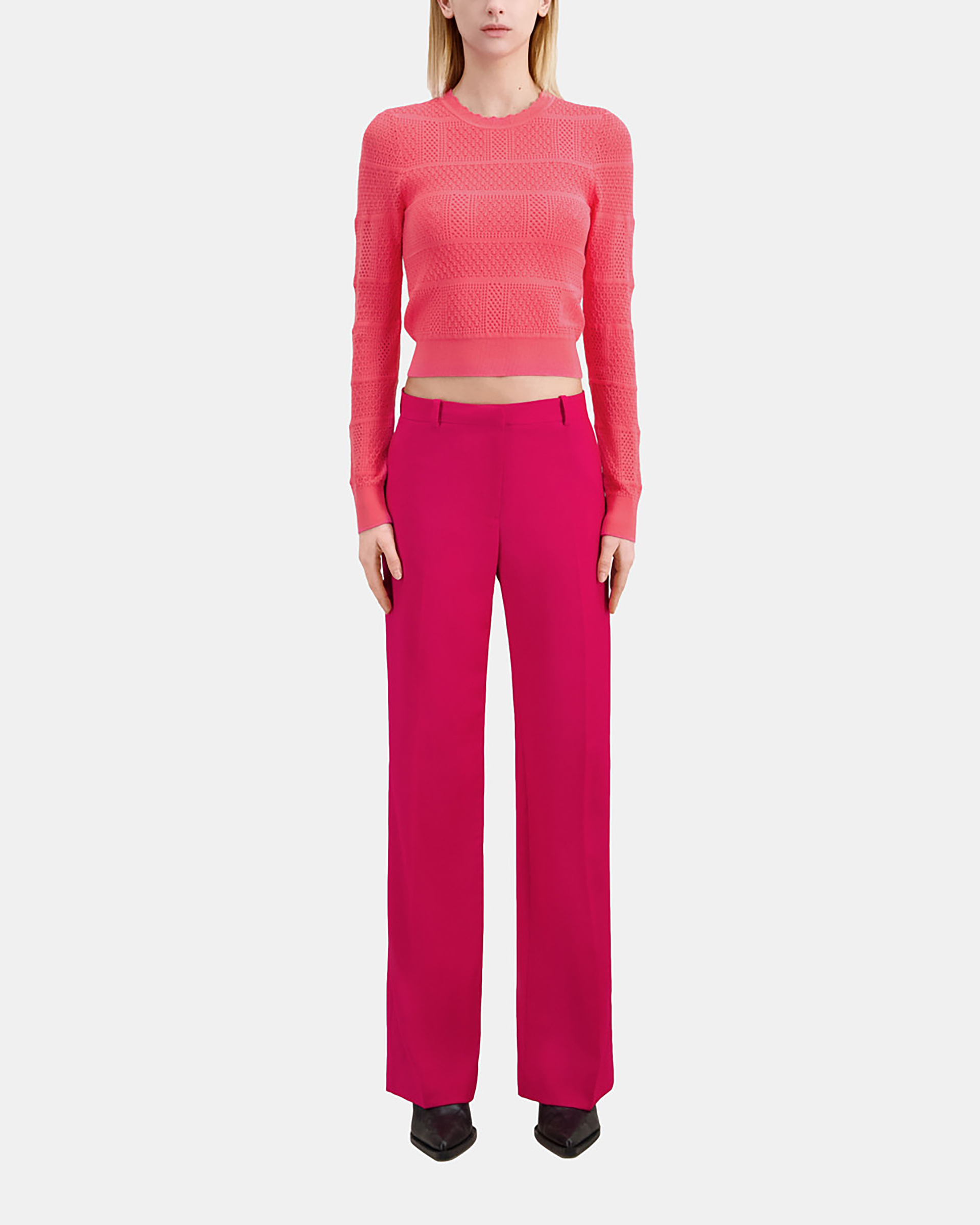Red wool suit trousers