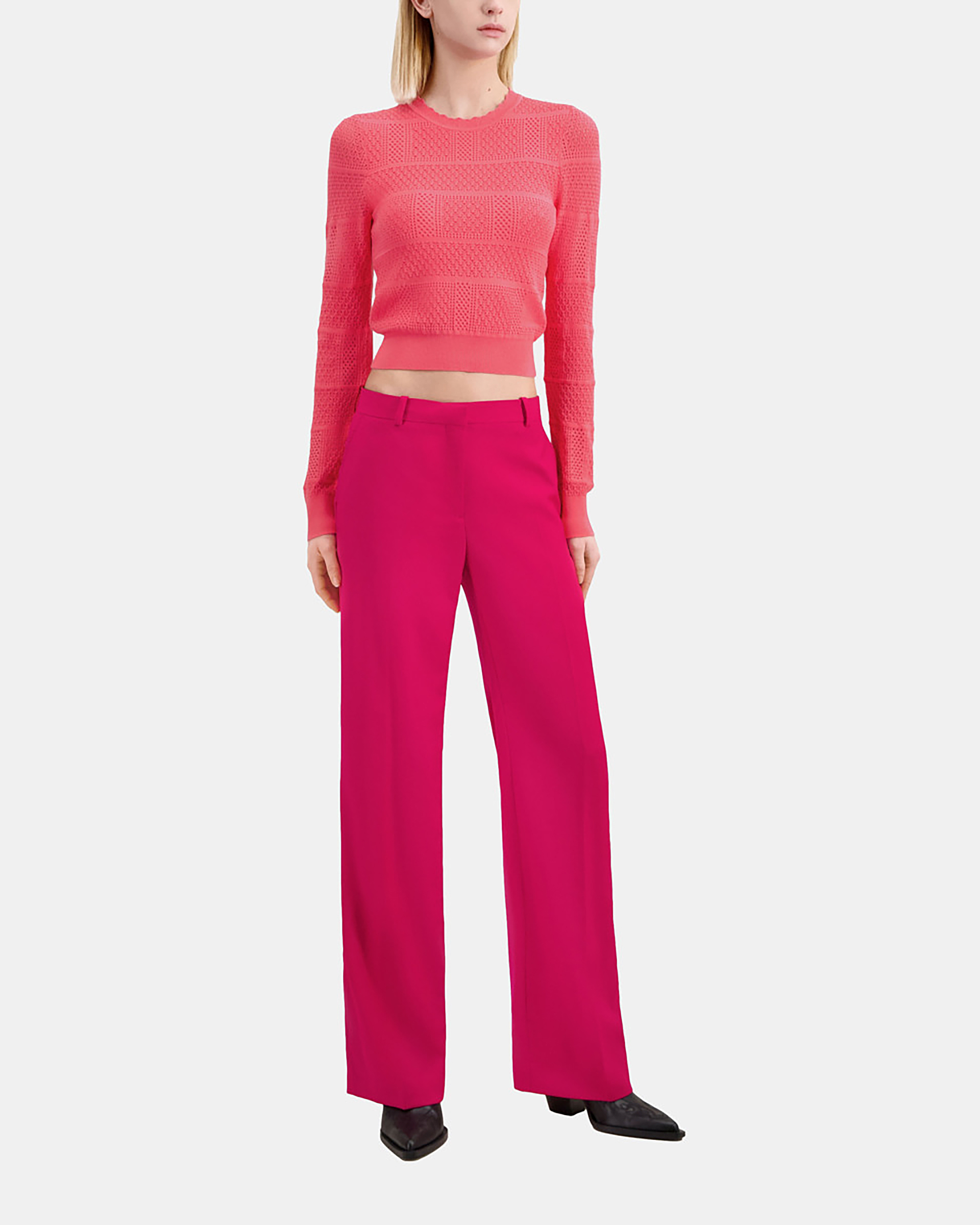 Red wool suit trousers