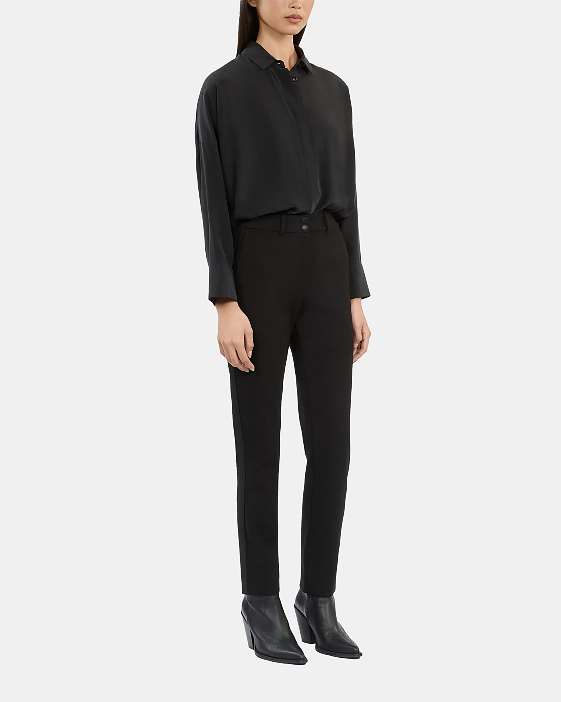 Straight black suit trousers with grosgrain