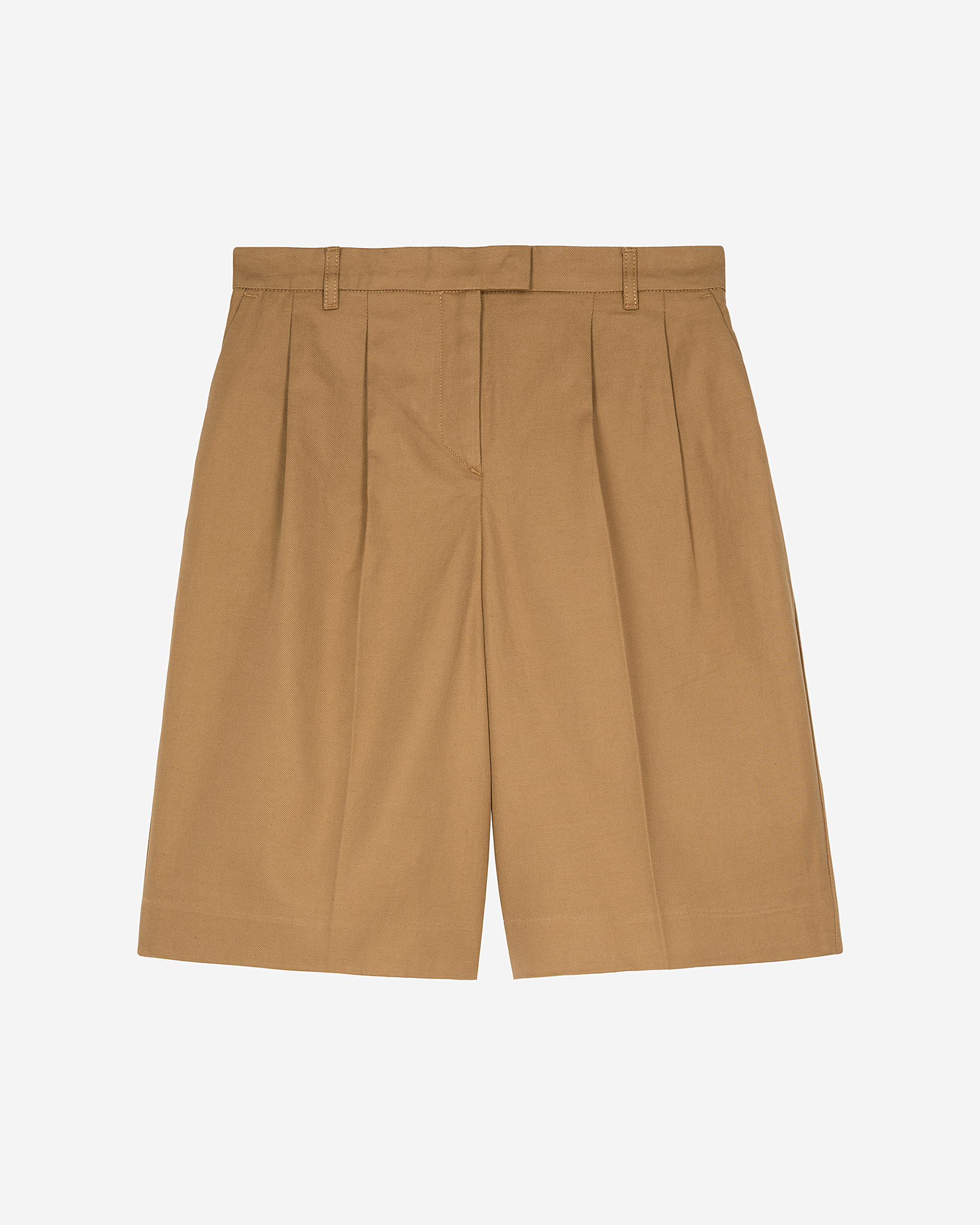 Camel cotton and linen Bermuda shorts