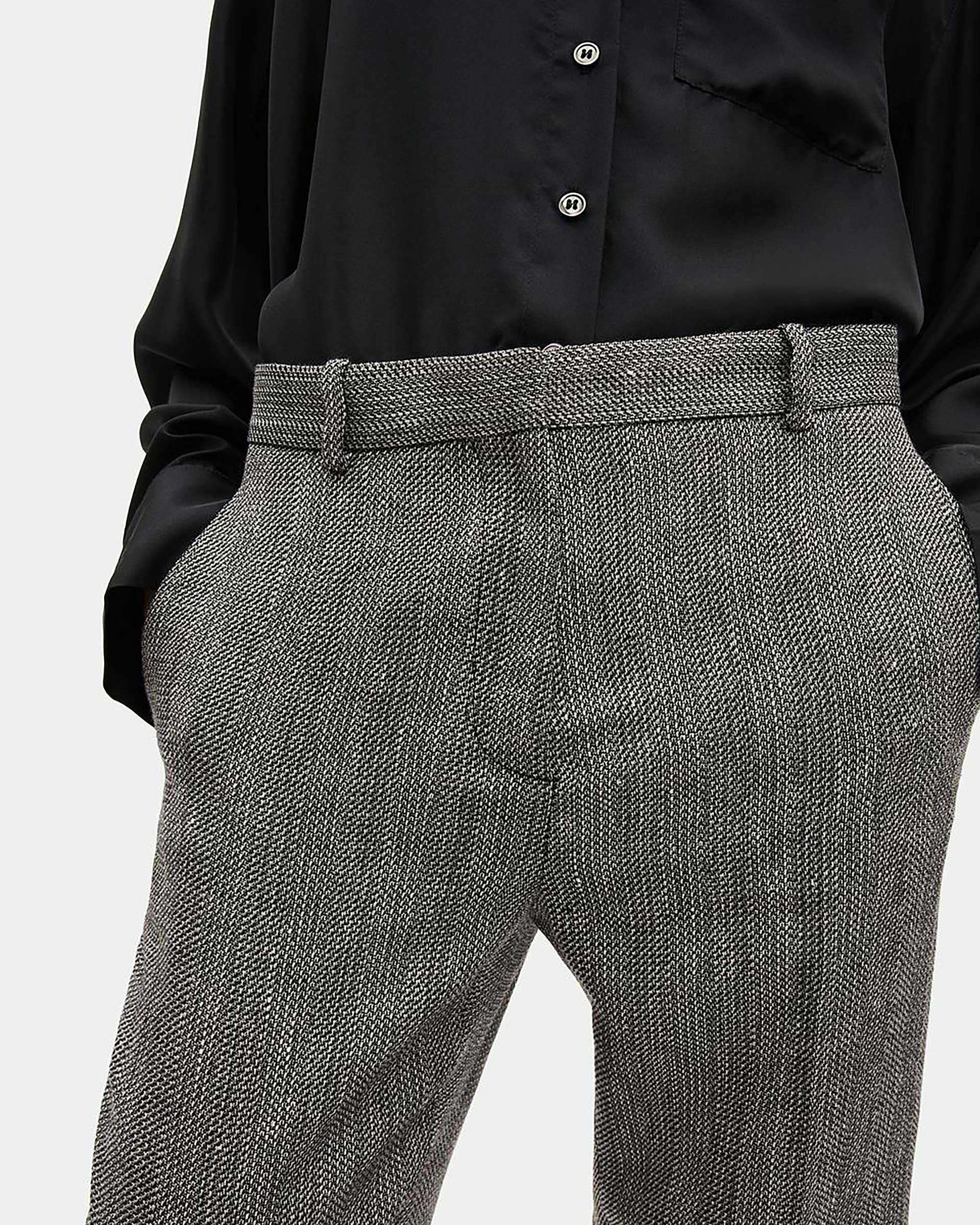 Grey wool and linen straight-leg tailored pants