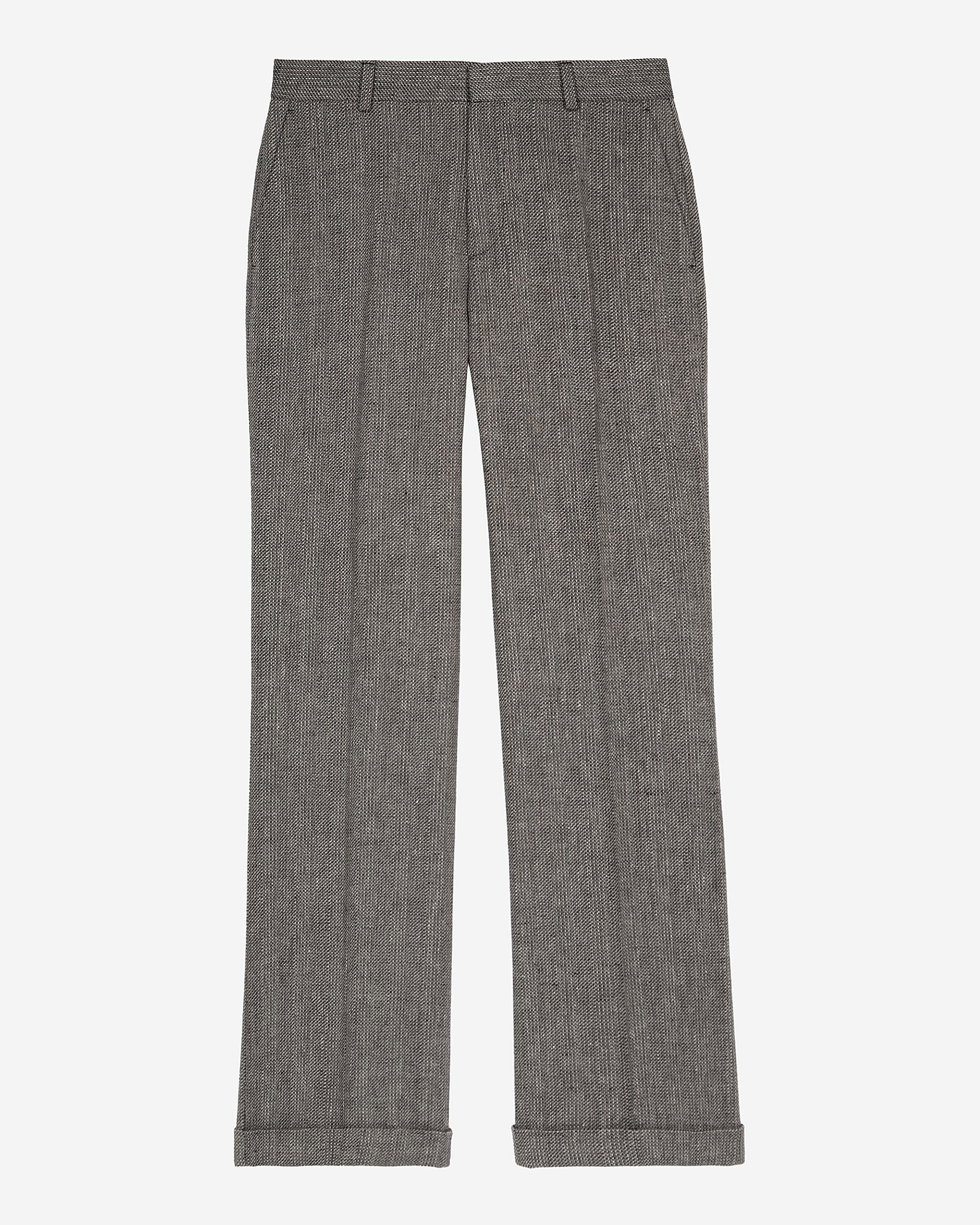 Grey wool and linen straight-leg tailored pants