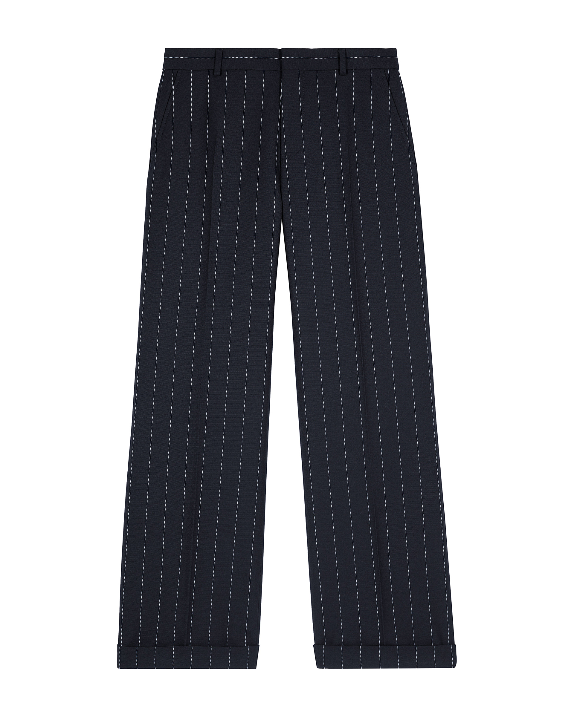 Straight-leg wool blend tennis stripe tailored pants