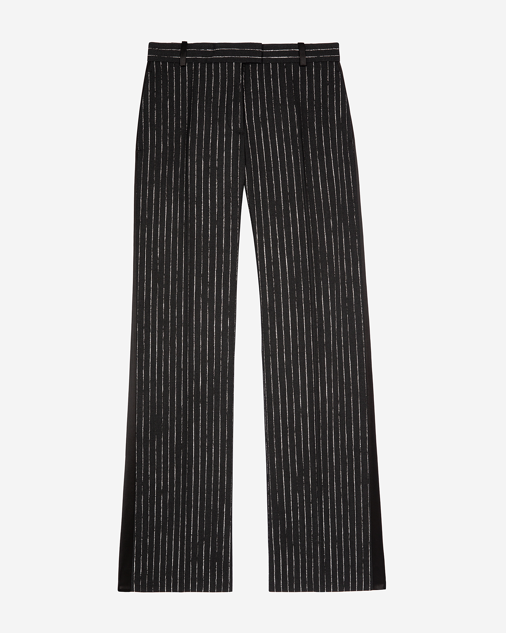Black striped straight-leg pants