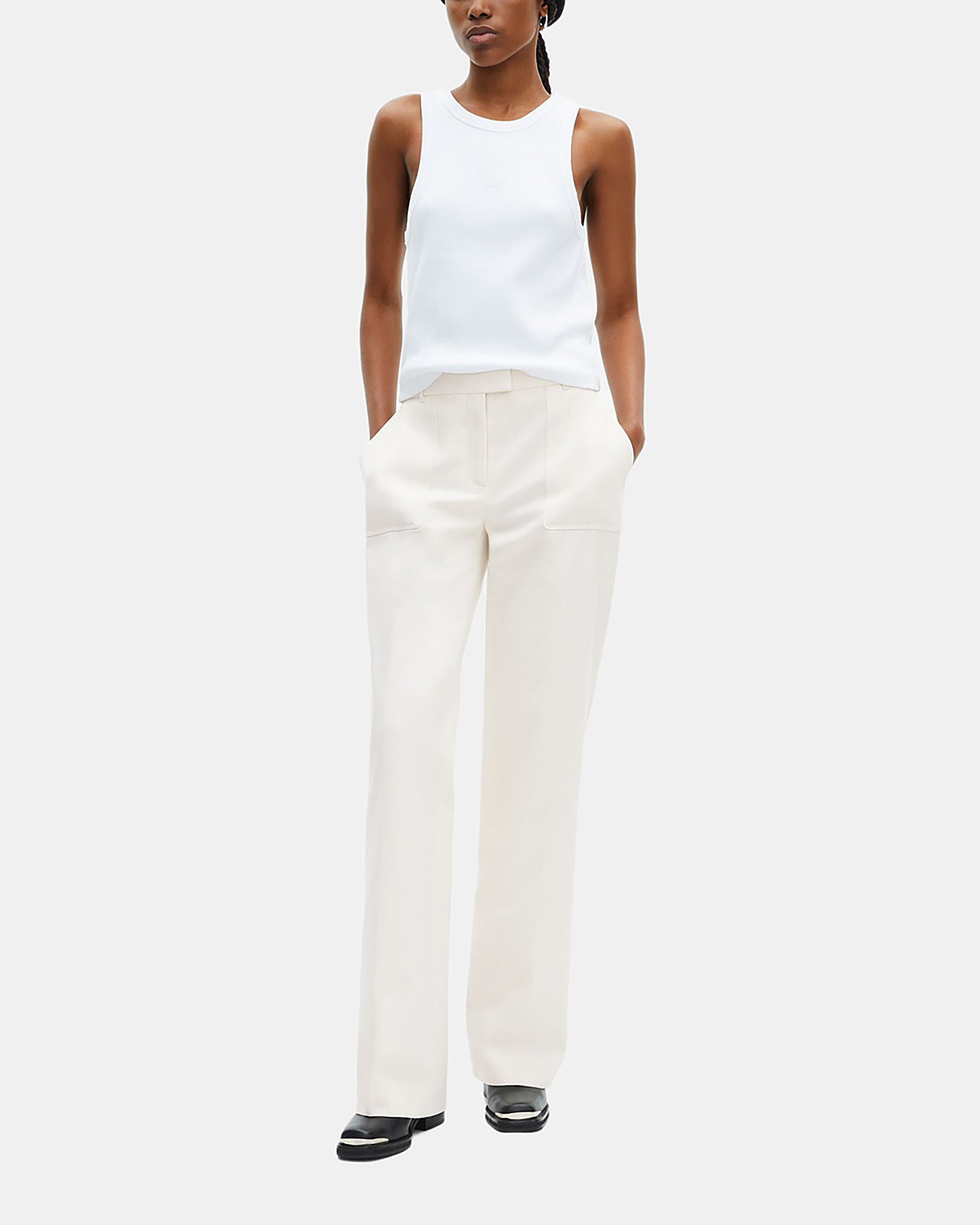 Ecru cotton wide-leg pants