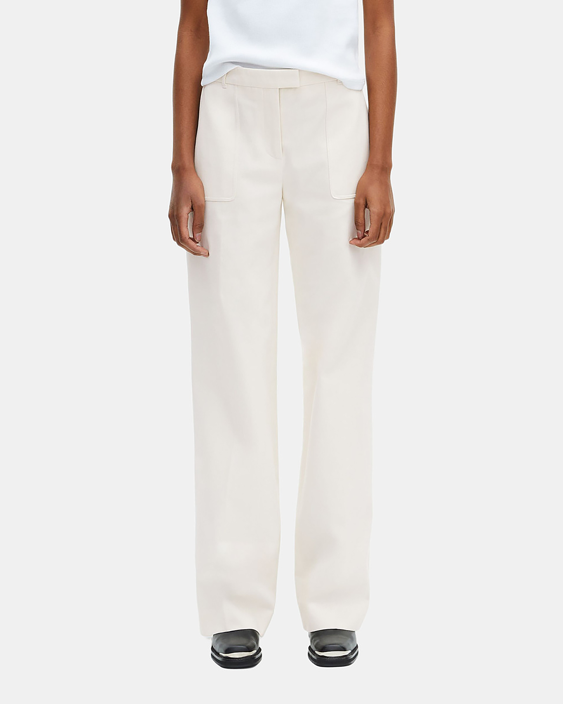 Ecru cotton wide-leg pants