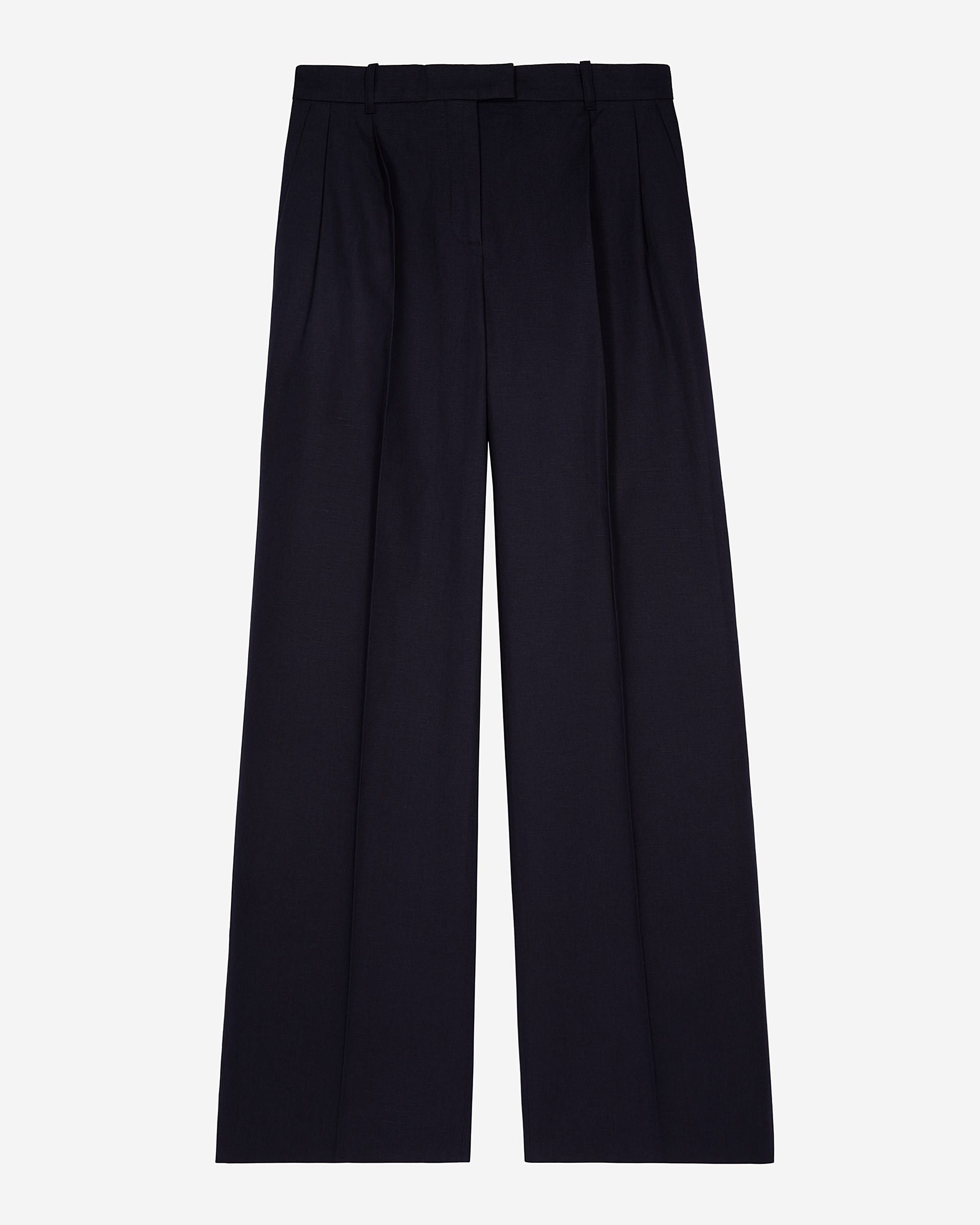 Straight-leg pants in navy cotton and linen