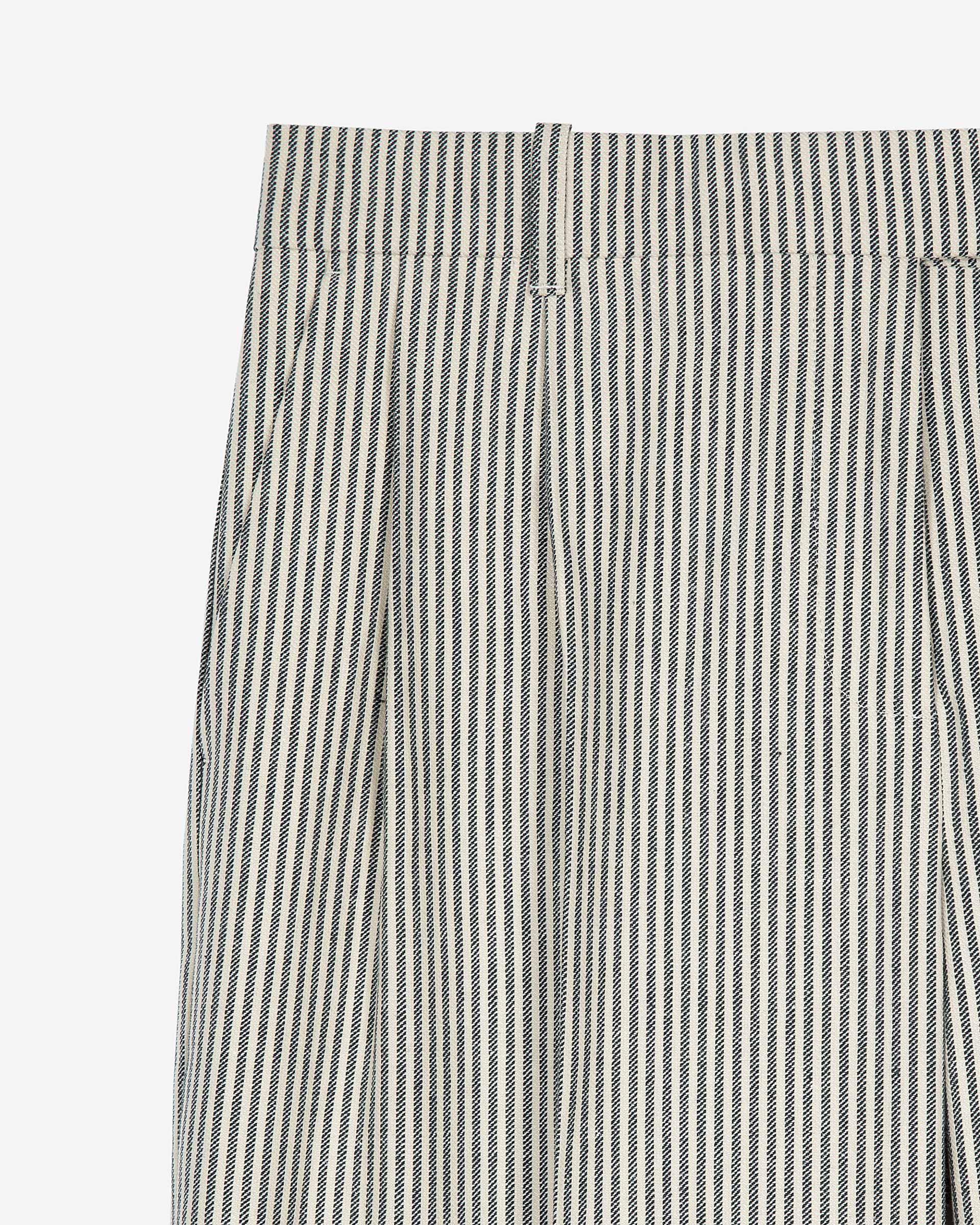 Loose-fitting striped pants in white cotton and linen