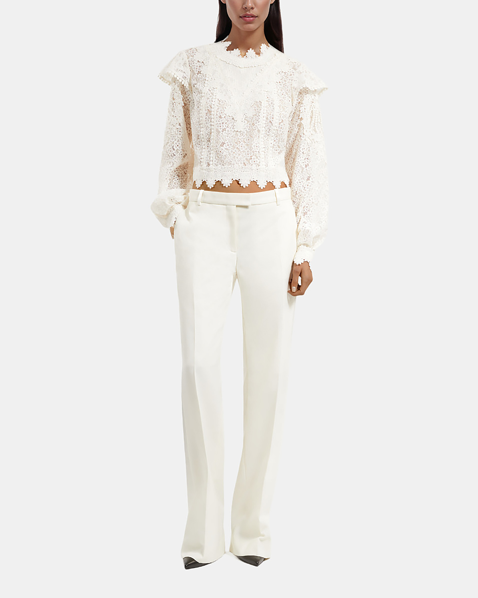 Ecru wide-leg tuxedo pants