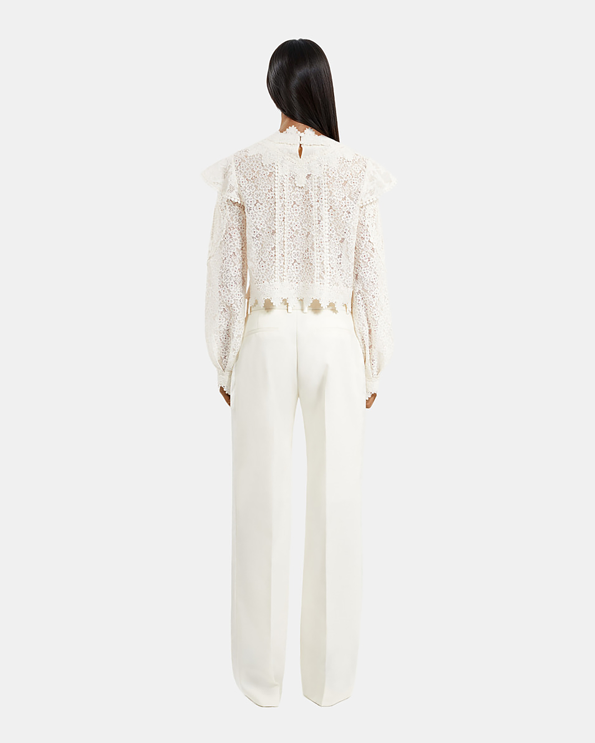 Ecru wide-leg tuxedo pants