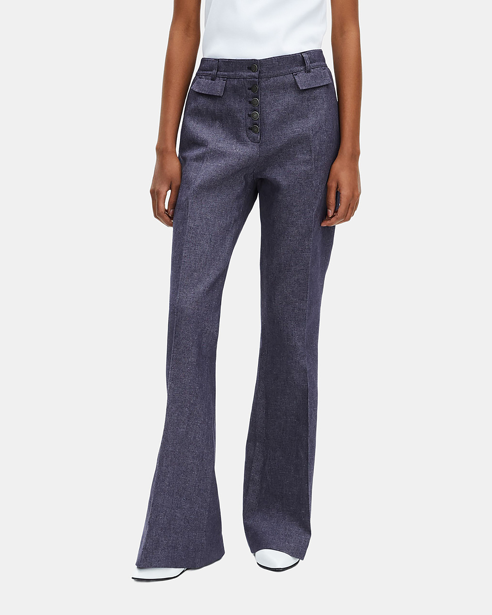 Blue cotton and linen flare pants