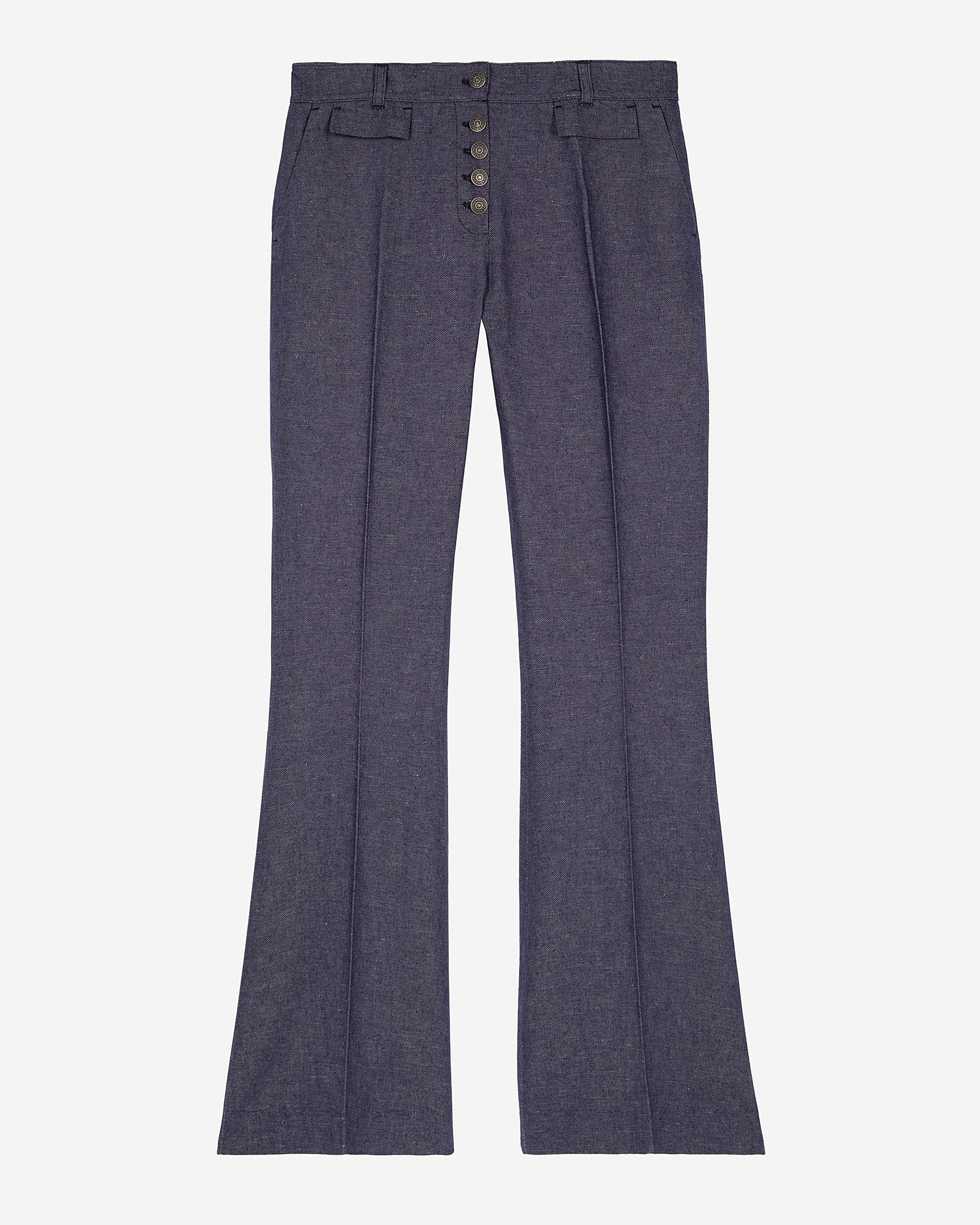 Blue cotton and linen flare pants