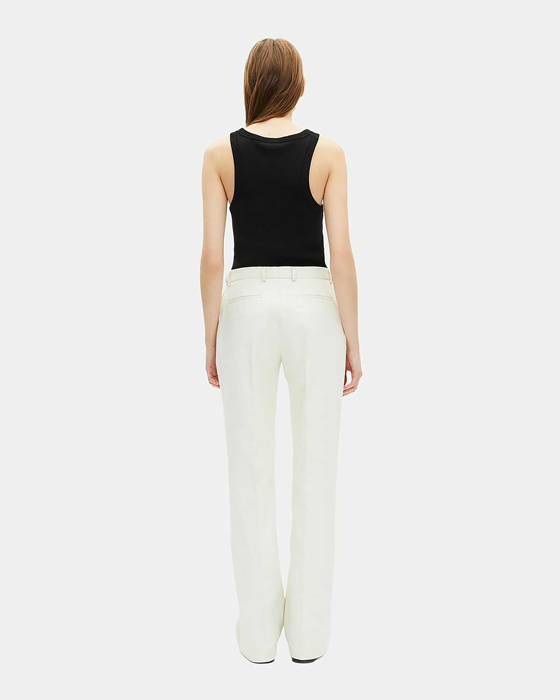 Ecru cotton wide-leg suit pants